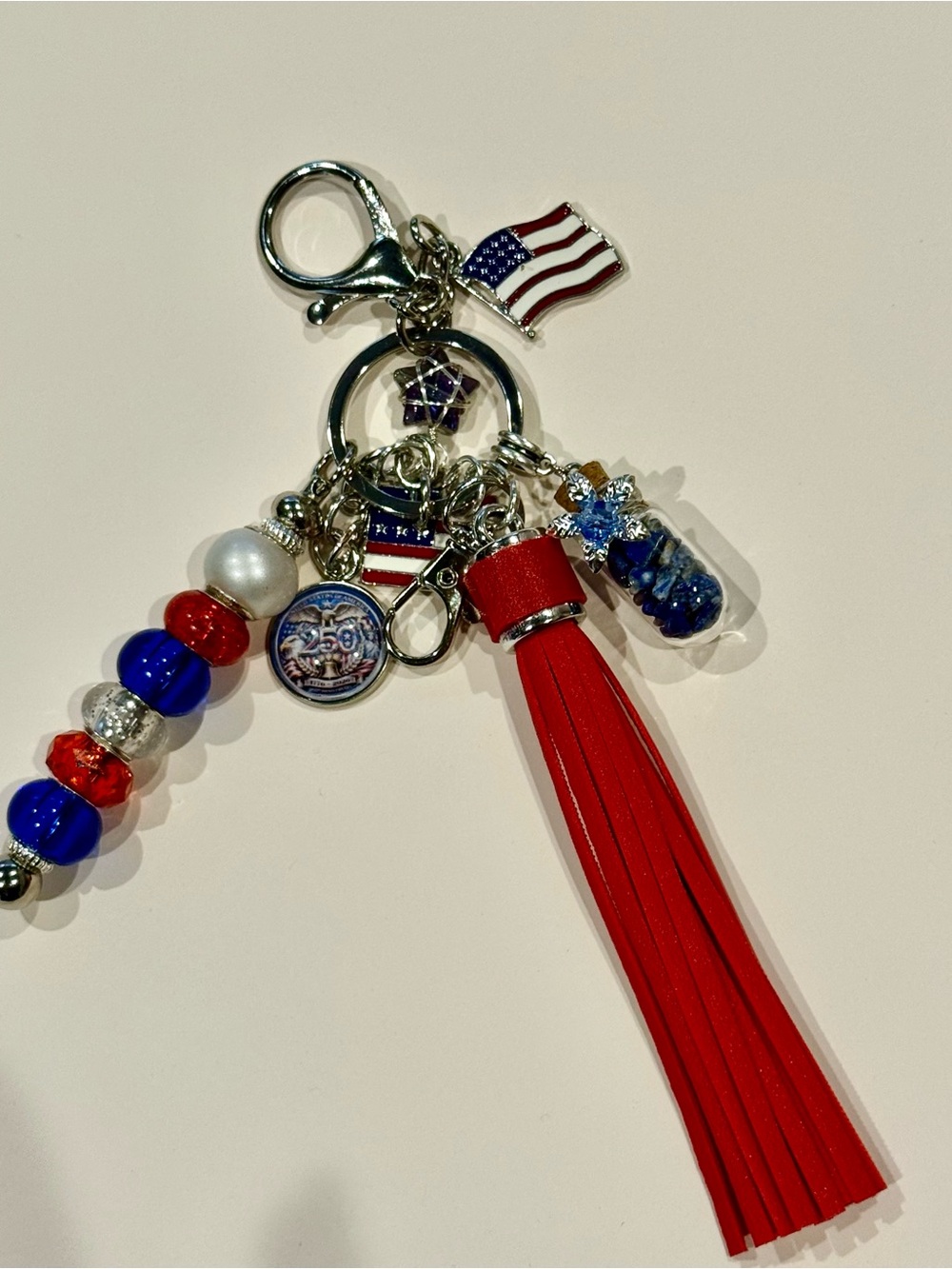 Patriotic Red USA themed Tassel Keychain purse holder Charm
